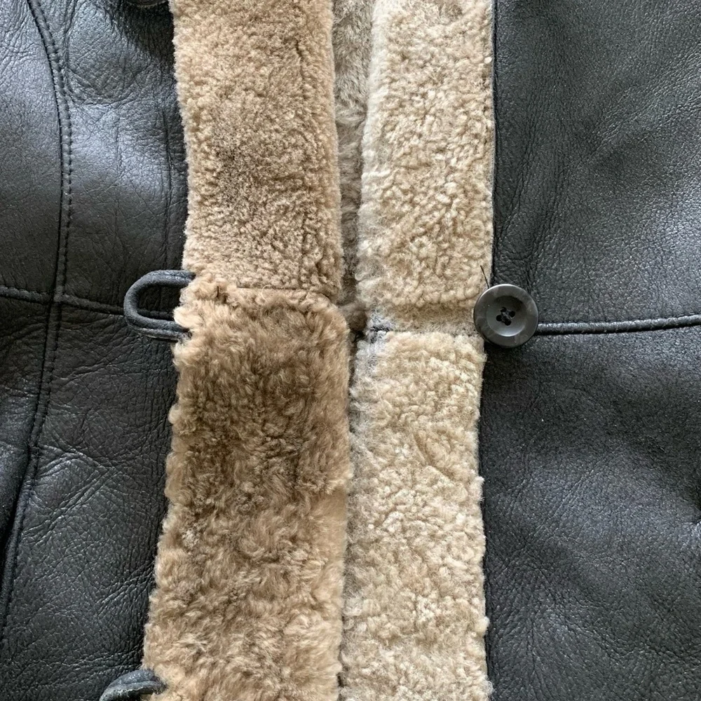 BOD & CHRISTENSEN Black Leather & Shearling Knee Length Coat - Picture 10 of 16